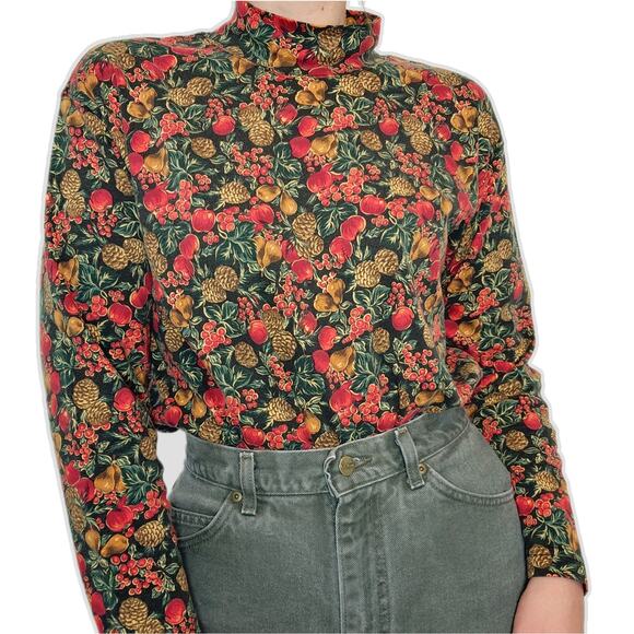 Talbots Tops - Talbots Mock Neck Turtleneck Long Sleeve Top M Pinecones Apples Pears